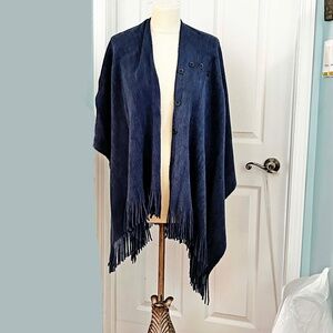 CAPE, MULTIFUNCTIONAL, BLUE, SZ WOMEN ONE SIZE, FRINGE ACCENTS, ACRYLIC,